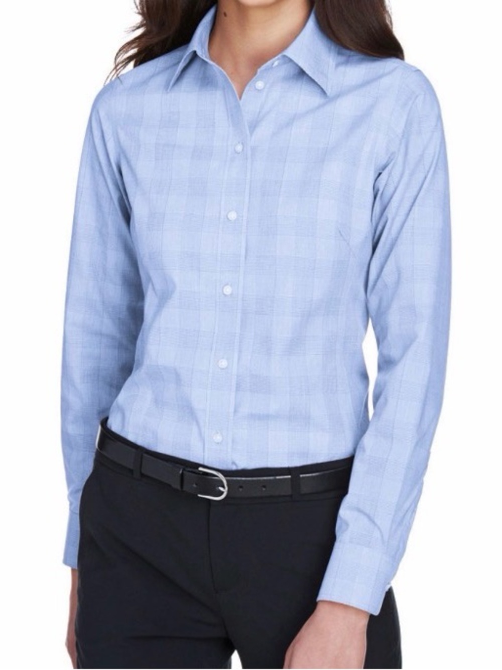 Women’s Light Blue Long-Sleeve Button Front Blouse
